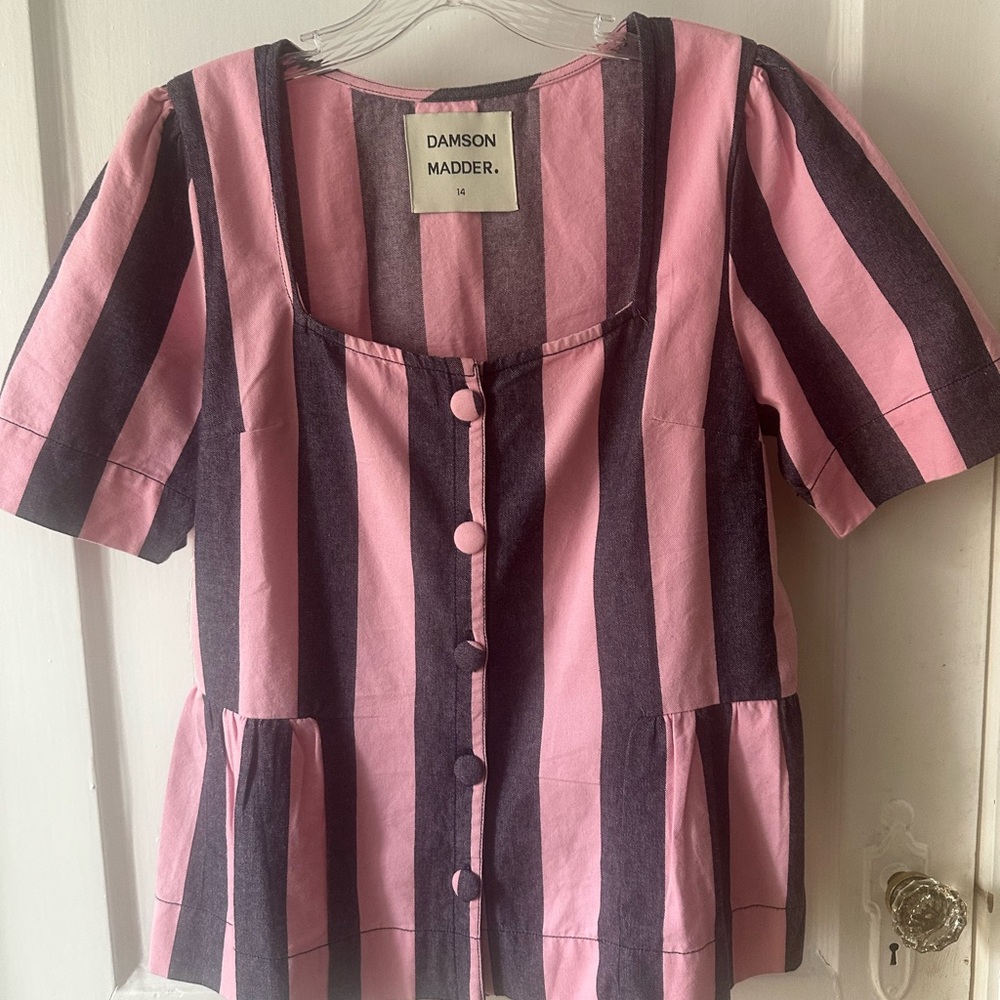Damson Madder Pink and Black Striped Button Down Shirt